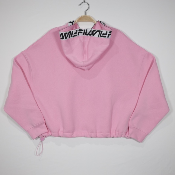 Fila Women's Long Sleeve Adjustable Hem Logo Fleece Cropped Hoodie Pink Size 1X - Picture 4 of 8